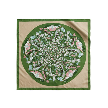 Pure Mulberry Silk Scarf Neck Square, Butterfly Green